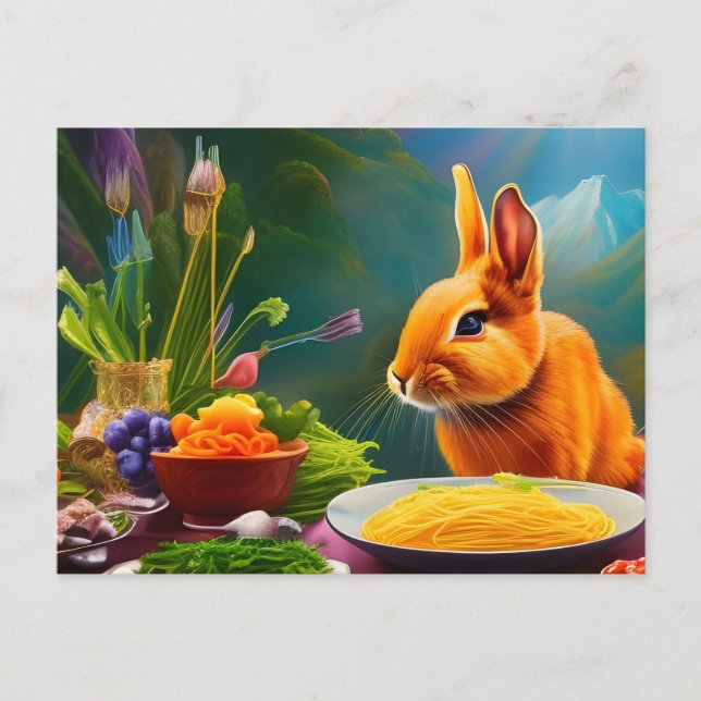 Rabbit With A Bowl Full Of Spaghetti Postcard (Front)