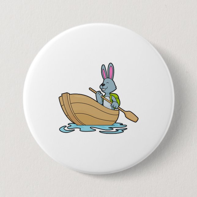 Rabbit with Boat & Paddle 7.5 Cm Round Badge (Front)