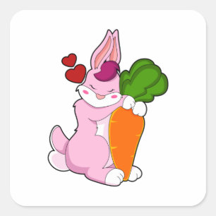 Rabbit with Carrot and Heart Square Sticker