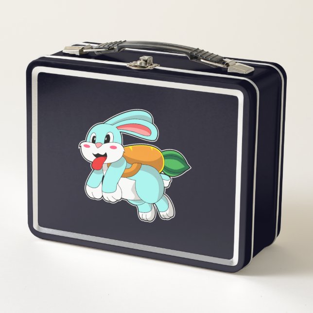Rabbit with Carrot as Rocket Metal Lunch Box (Front)