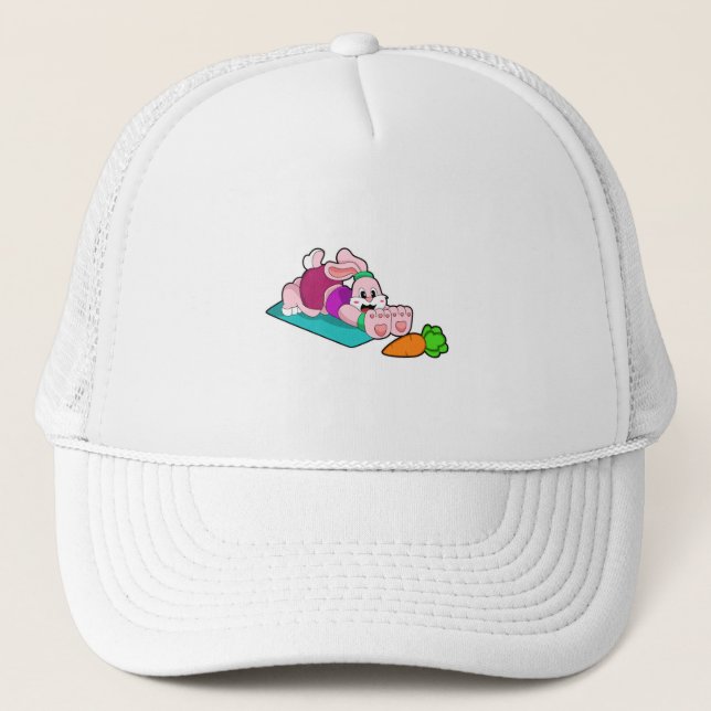 Rabbit with Carrot at Yoga on Yoga mat Trucker Hat (Front)