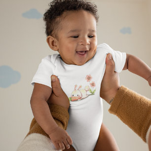 Rabbit With Carrot Cartoon Draw Baby Bodysuit