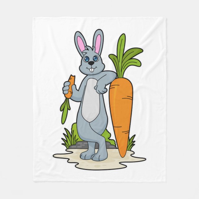 Rabbit with Carrot Fleece Blanket (Front)