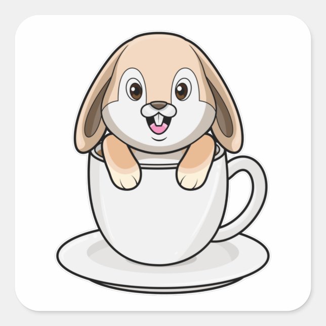 Rabbit with Coffee Cup Square Sticker (Front)