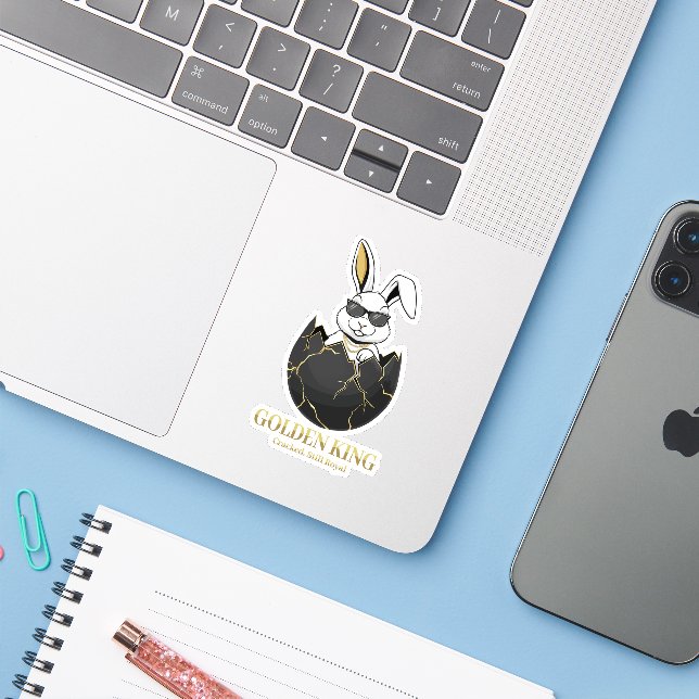 Rabbit with cool glasses, Gold, cracked, royal (Laptop w/ iPhone)