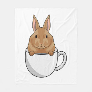 Rabbit with Cup of Coffee Fleece Blanket