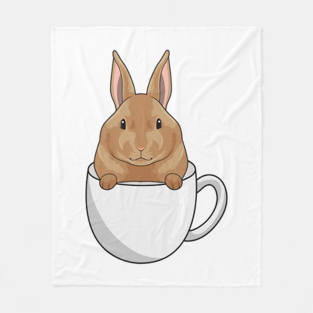 Rabbit with Cup of Coffee Fleece Blanket (Front)