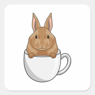 Rabbit with Cup of Coffee Square Sticker