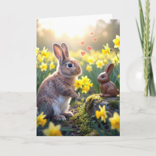 Rabbit with Daffodils for Chocolate Easter Bunny Card