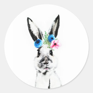 Rabbit with Flowers Classic Round Sticker