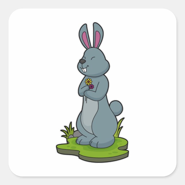 Rabbit with Flowers Square Sticker (Front)