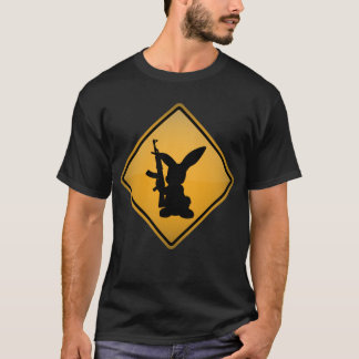 Rabbit with Gun Warning Sign T-Shirt