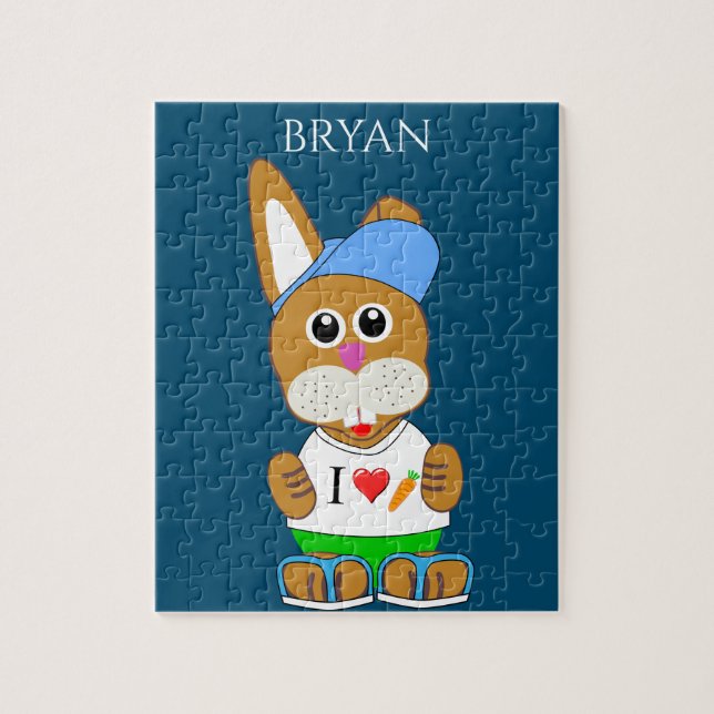 Rabbit with hat puzzle with Child's name. (Vertical)