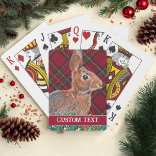 Rabbit with Holly Berries and Plaid Customisable Playing Cards
