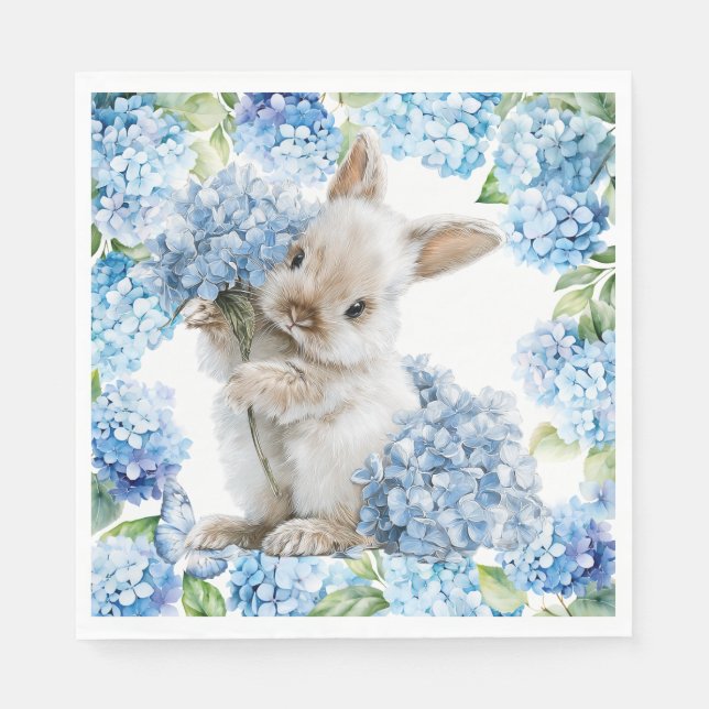 Rabbit with  Hydrangea Flowers Napkin (Front)