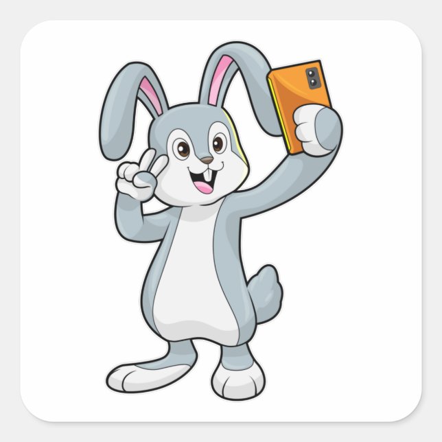 Rabbit with Mobile Square Sticker (Front)