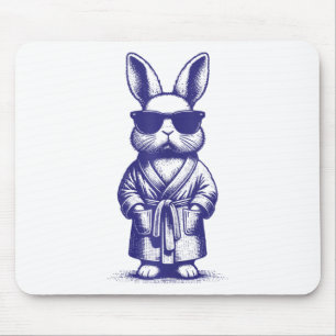 Rabbit With Robe And Sungles Blue Retro Easter Bun Mouse Pad