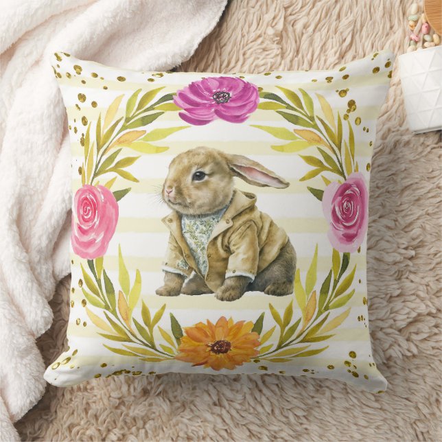 Rabbit with Spring Flowers Cushion (Blanket)