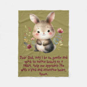 Rabbit Woodland Kids Christian Prayer on Green Fleece Blanket