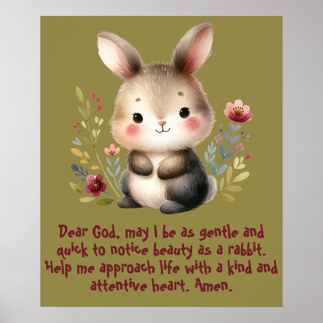 Rabbit Woodland Kids Christian Prayer on Green | Poster (Front)