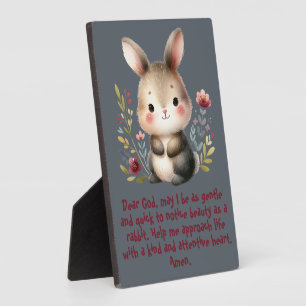 Rabbit Woodland Kids Christian Prayer on Grey Plaque