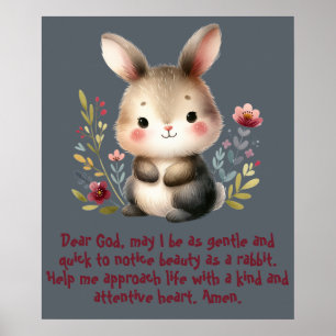 Rabbit Woodland Kids Christian Prayer on Grey Poster