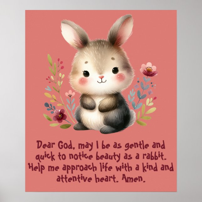 Rabbit Woodland Kids Christian Prayer on Pink | Poster (Front)