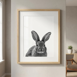 Rabbit Woodland Modern Portrait black white Poster