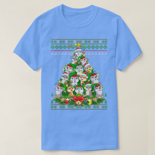 Rabbit Xmas Lighting Tree Santa Rabbit Ugly Christ T-Shirt (Design Front)
