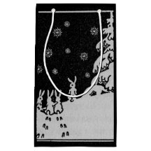 Rabbits and Christmas Tree Winter Holiday Art