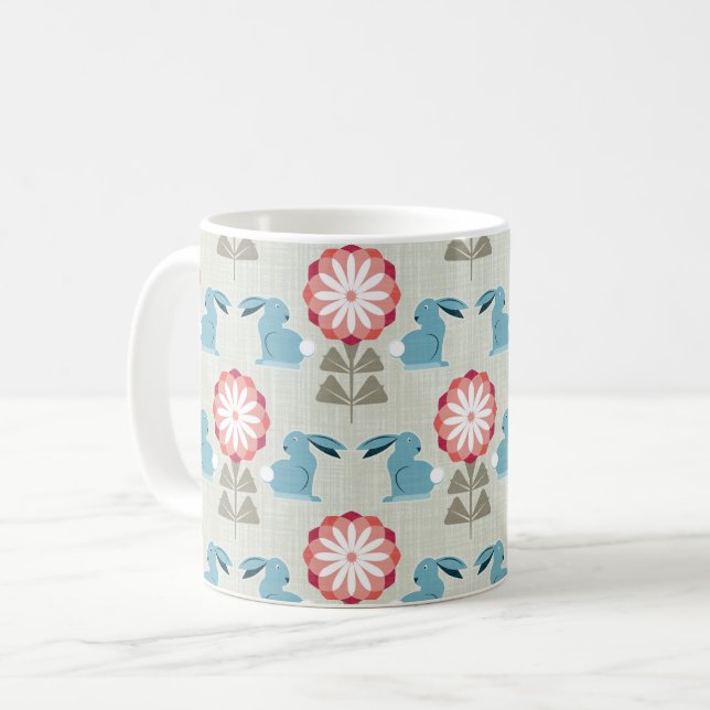Rabbits and Flowers Coffee Mug (Front Left)