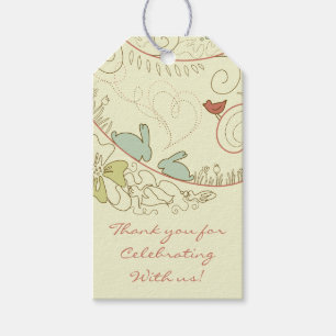 Rabbits and Flowers Neutral Thank You Baby Shower Gift Tags