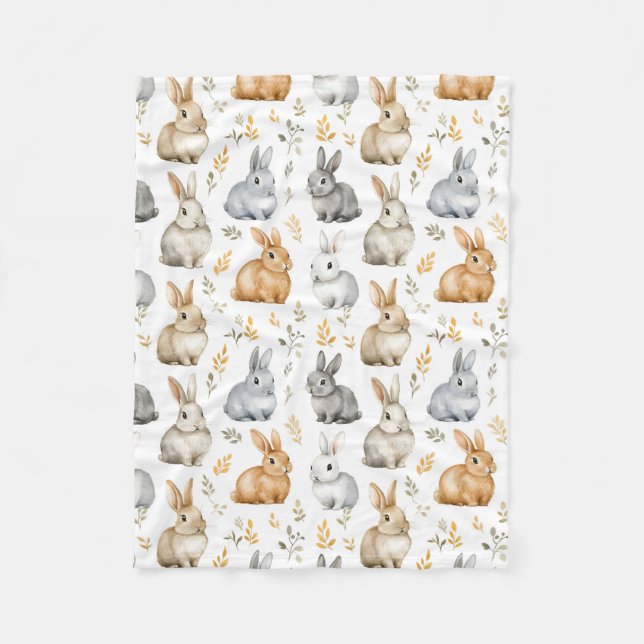 Rabbits And Leaves Fleece Blanket (Front)