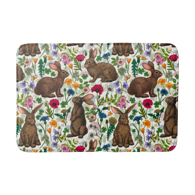 Rabbits and wildflowers bath mat (Front)