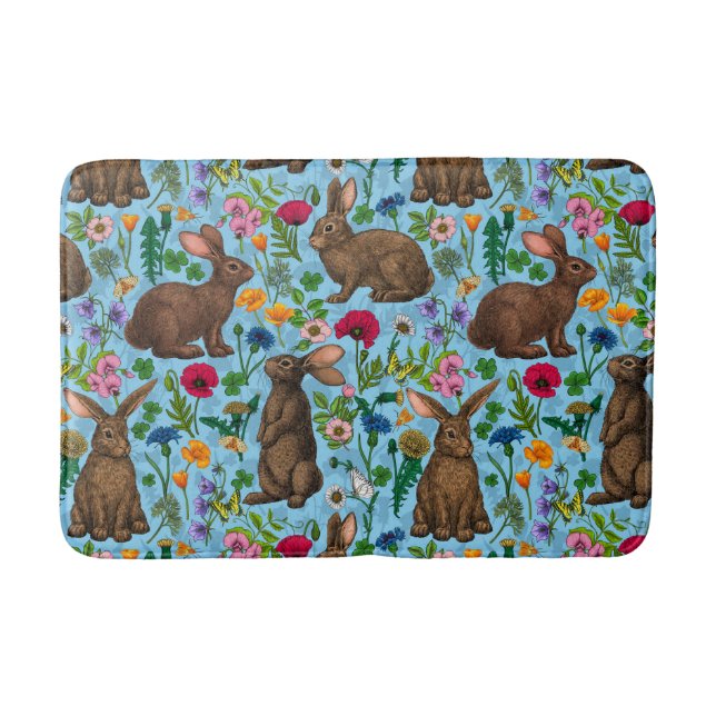 Rabbits and wildflowers bath mat (Front)