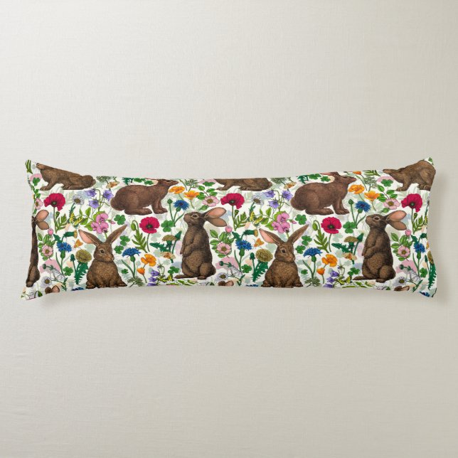 Rabbits and wildflowers body cushion (Front)