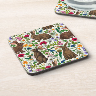 Rabbits and wildflowers coaster