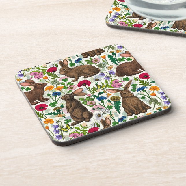 Rabbits and wildflowers coaster (Left Side)