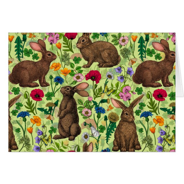 Rabbits and wildflowers on honeydew green (Front Horizontal)