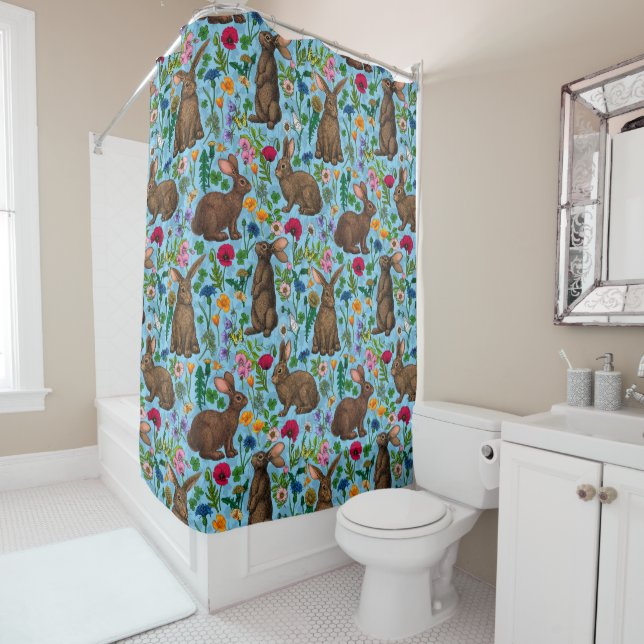 Rabbits and wildflowers shower curtain (In Situ)