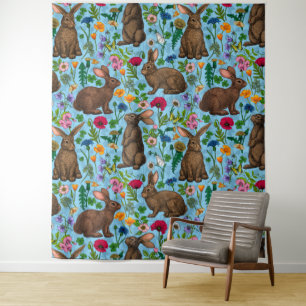 Rabbits and wildflowers tapestry