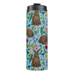 Rabbits and wildflowers thermal tumbler