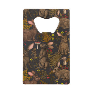 Rabbits and woodland flo Credit Card Bottle Opener