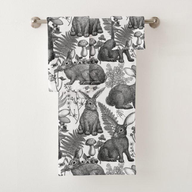 Rabbits and woodland flora2 Bath Towel Set (Insitu)