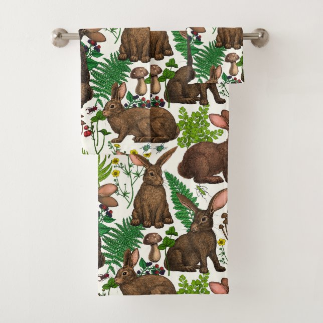 Rabbits and woodland flora 4 bath towel set (Insitu)