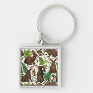Rabbits and woodland flora 4 key ring