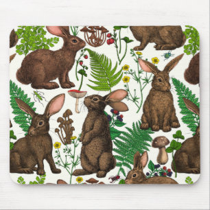 Rabbits and woodland flora 4 mouse pad
