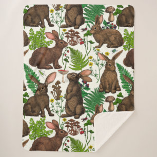 Rabbits and woodland flora 4 sherpa blanket
