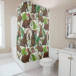 Rabbits and woodland flora 4 shower curtain