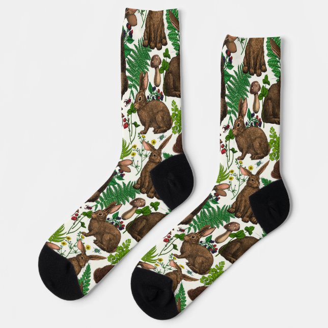 Rabbits and woodland flora 4 socks (Left)